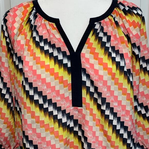 Ann Taylor Blouse Top Petite Multicolor Zig Zag 3/4 Sleeve Retro Casual Size SP - Picture 5 of 10
